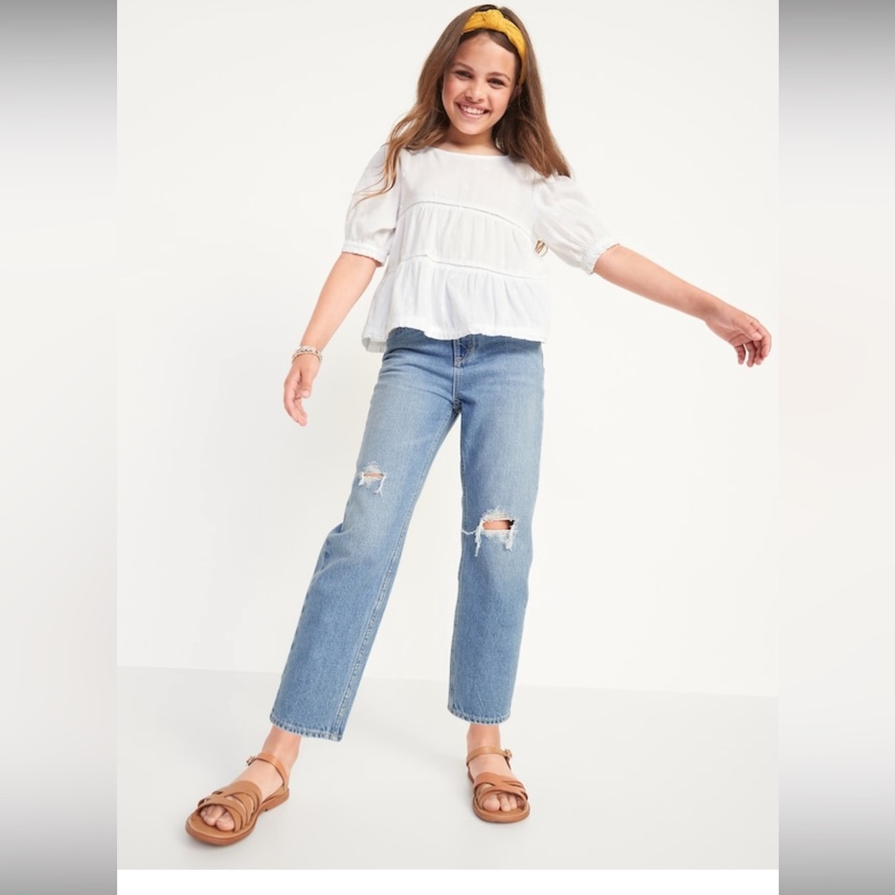 Old navy high rise slouchy straight girls 14 NWOT